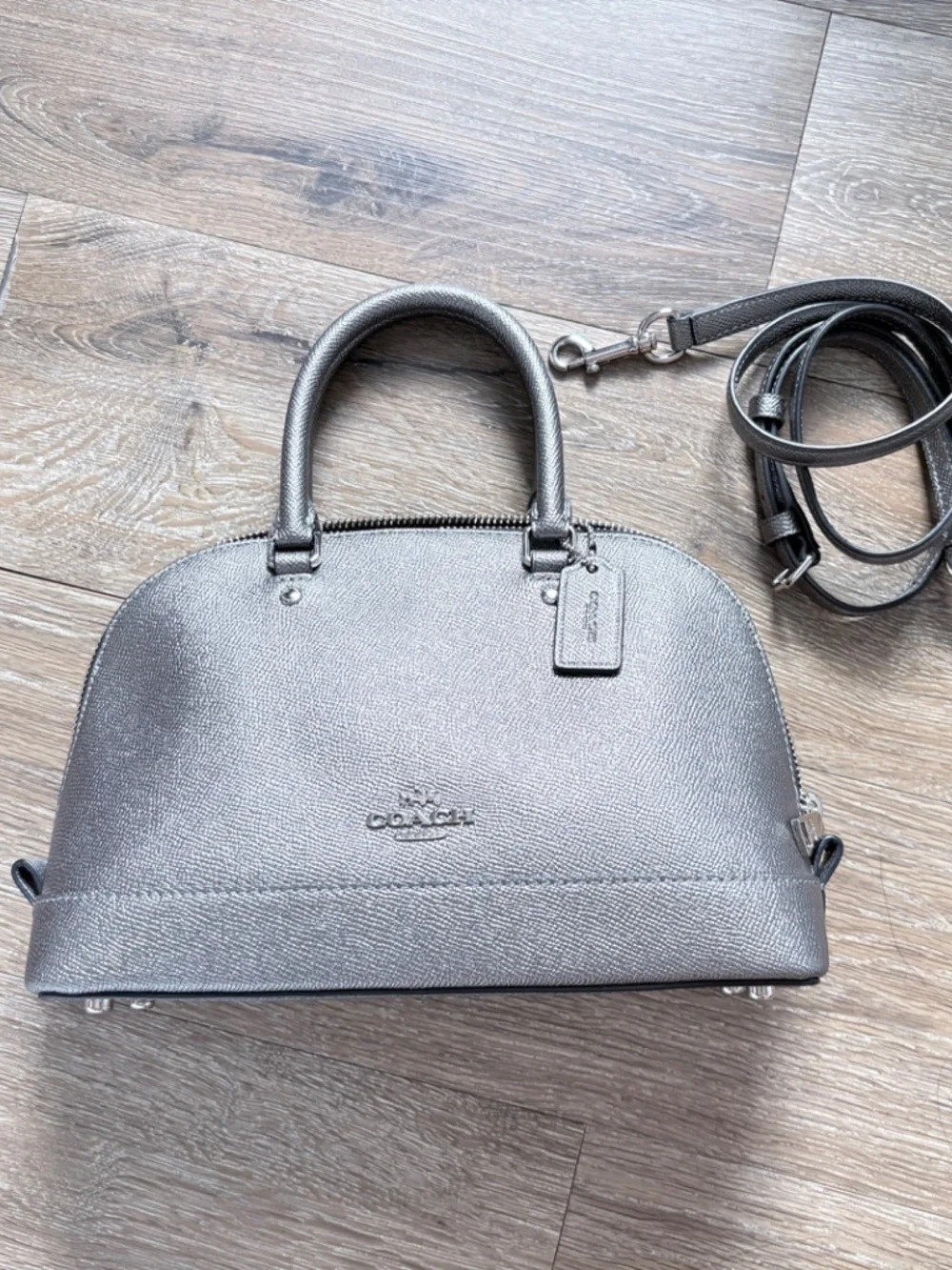 LIKE BRAND NEW Coach Metallic Silver Mini Sierra Satchel F22315
